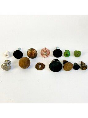 Lot Vintage Drawer Pulls Antique Hardware Knobs Pink Glass Wood Porcelain Copper